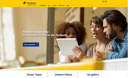 The Postbank Idea Lab is based on the innosabi crowd software and enables the bank to develop new products or services in close cooperation with customers and their needs.