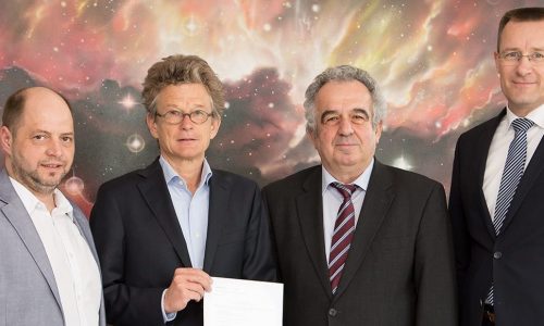 Looking forward to the partnership between OHB and astrofactum Christian Wiederer (COO) and Heiko Wilkens (CEO) of astrofactum as well as OHB SE Board Member Dr. Fritz Merkle and Marcus Schneider, General Counsel of OHB SE