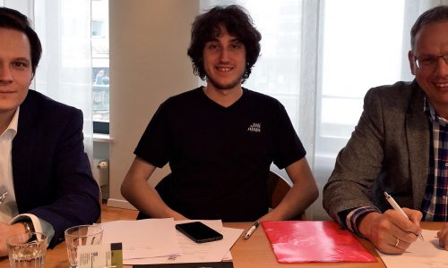 JobNinja founders Mircea Popa and Laurent Meyer at the notary appointment with HR4YOU board member Konrad Schlebusch